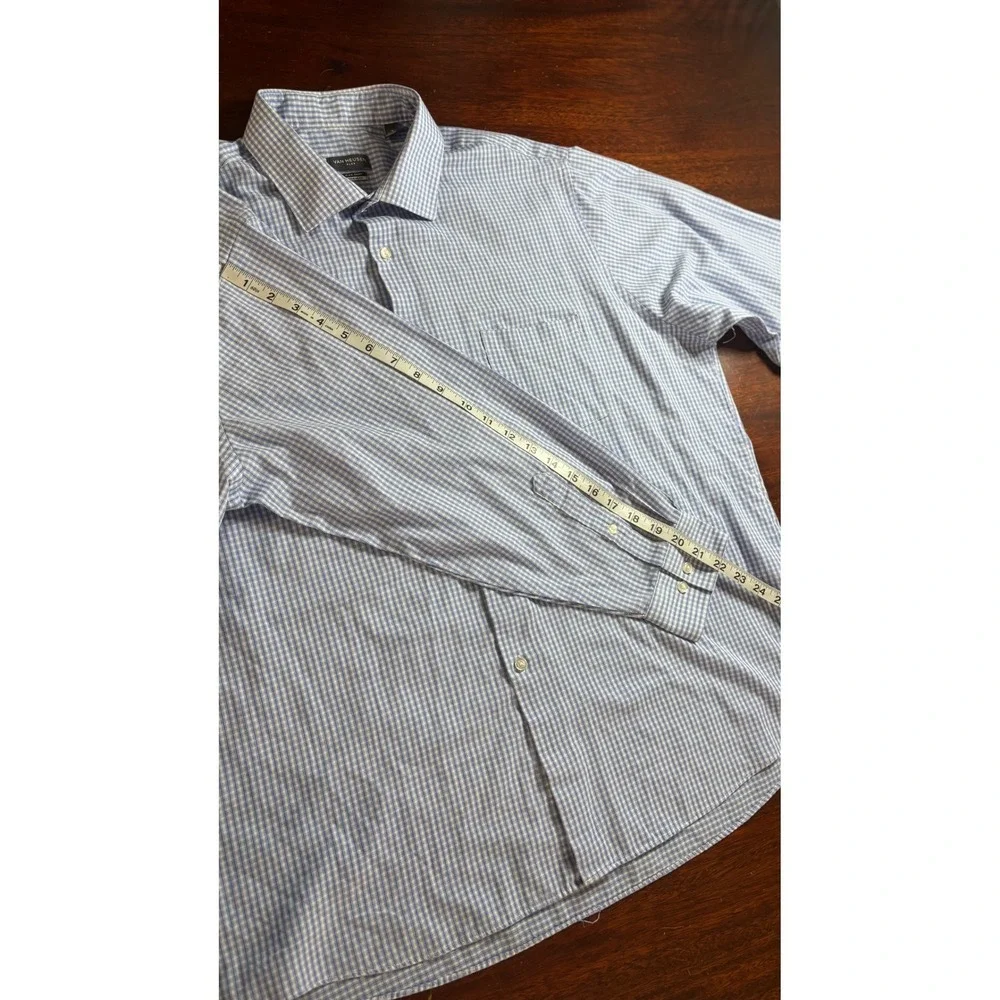 Van Heusen Mens‎ Dress Shirt 2XL Blue White Gingham Flex Regular Fit 18 32/33